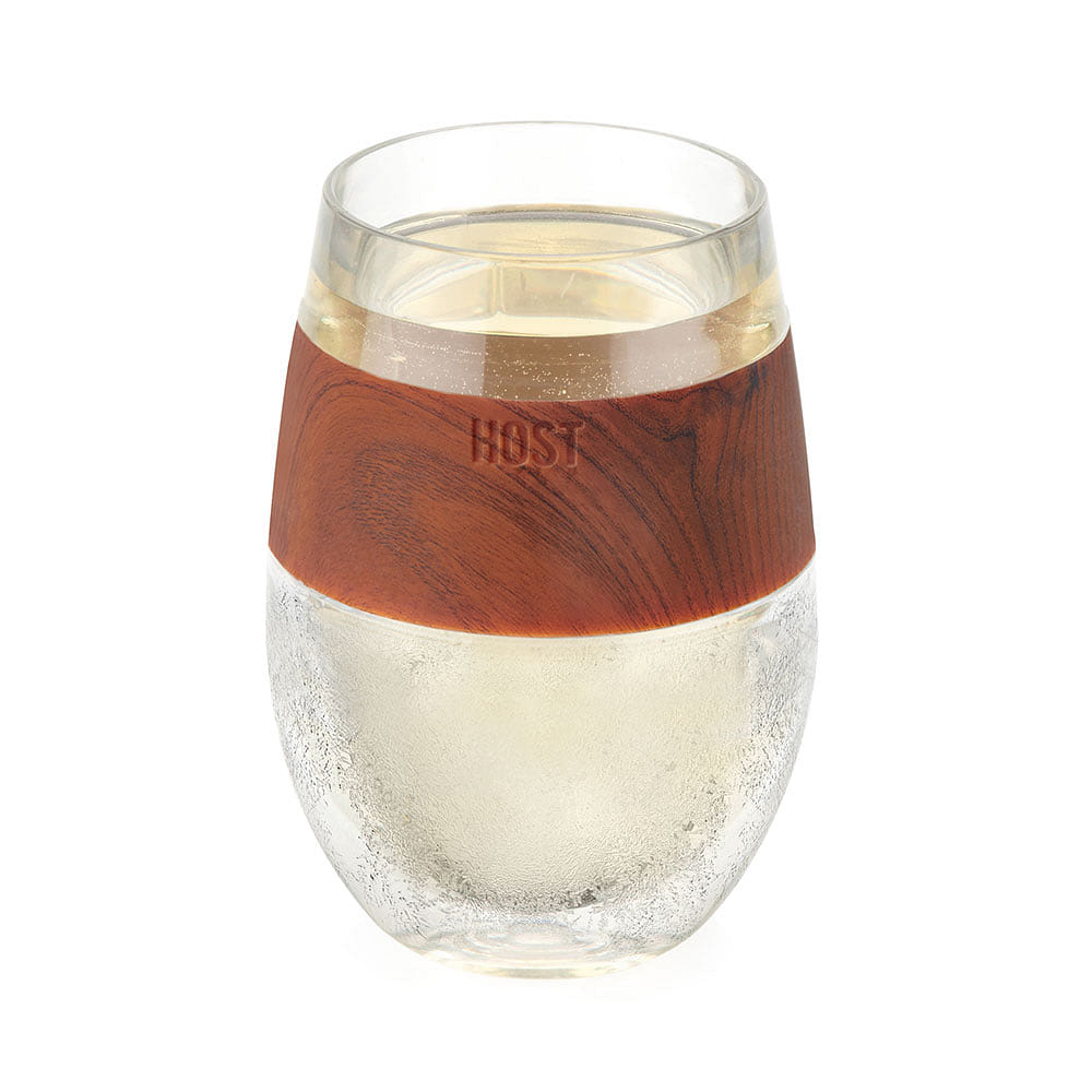 HOST Wine Freeze Cooling Cup, Plastic Double Wall Insulated Freezable Drink Chilling Tumbler with Freezing Gel | Wine Glasses for Red and White Wine, Set of 1, 8.5 oz, wood 8.5 oz