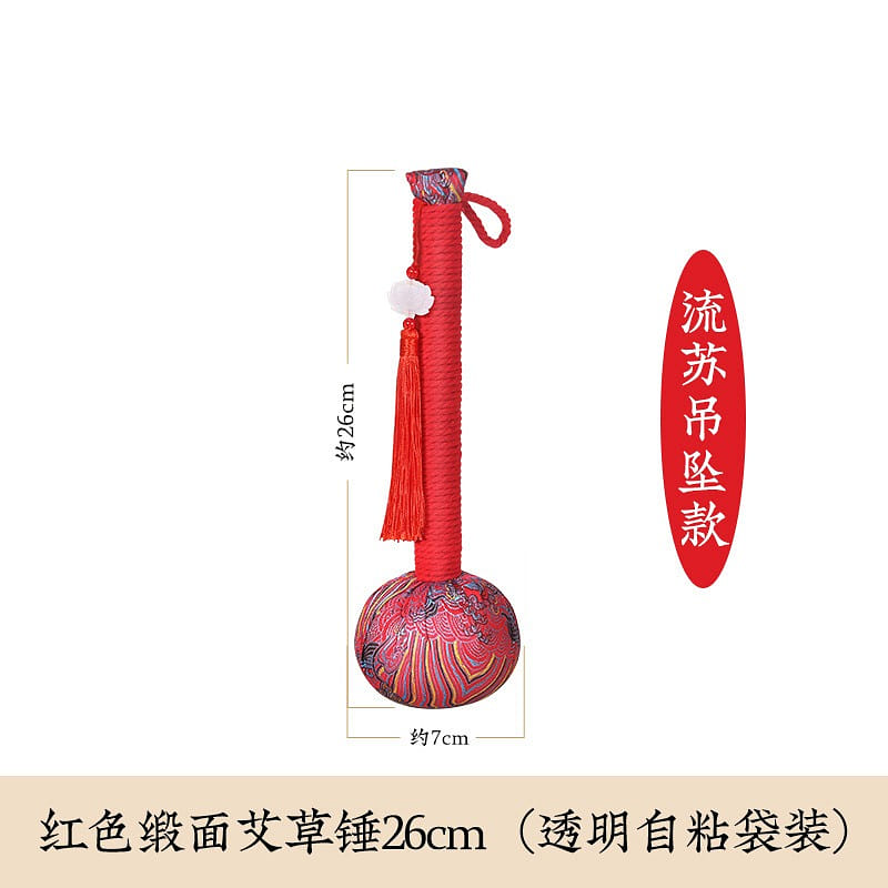 Hand-made ancient wormwood massage hammer 26cm Chinese Red with Tassel 1 개입