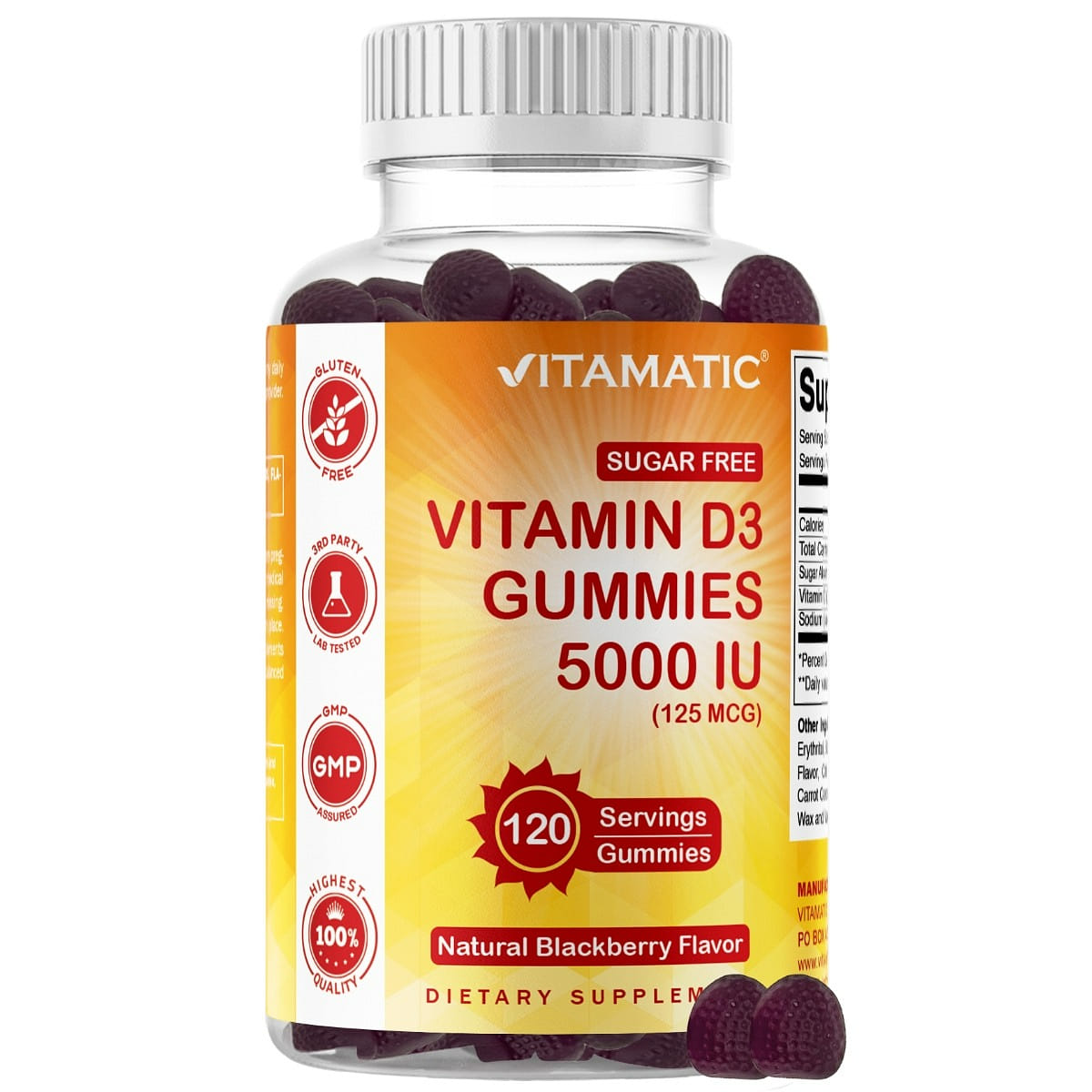 Sugar Free Vitamin D3 5000 IU - 120 Gummies 1 개