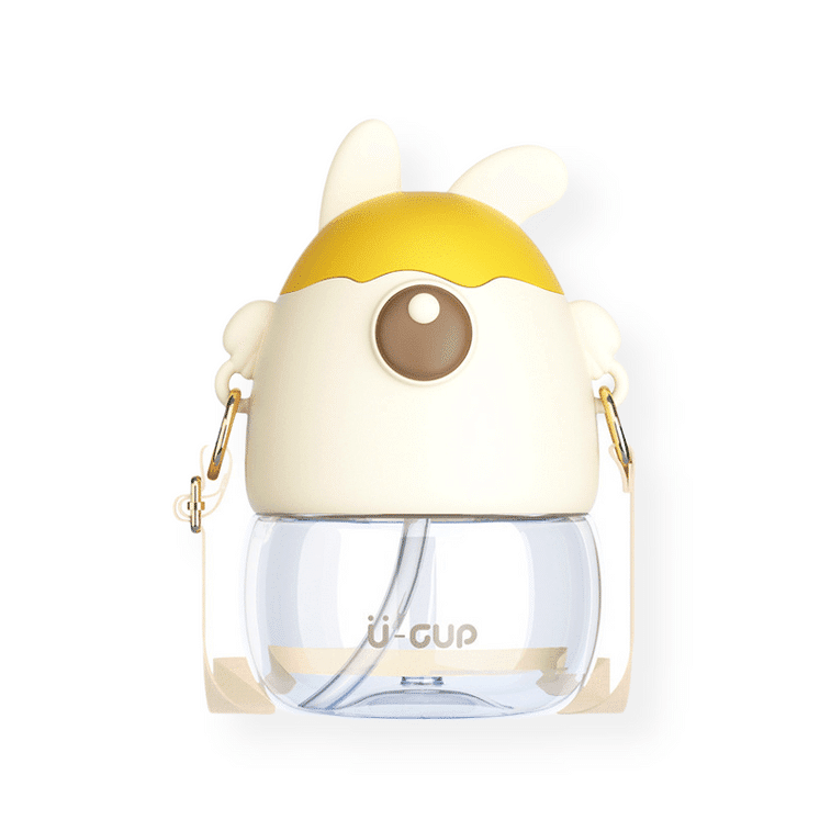 Summer Student Water Bottle Portable Strap Straw Bottle Bunny Cup White 450 밀리리터