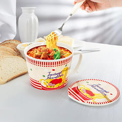 Ceramic Ramen Bowl with Lid, 35OZ Noodle Cup Fork 1 each