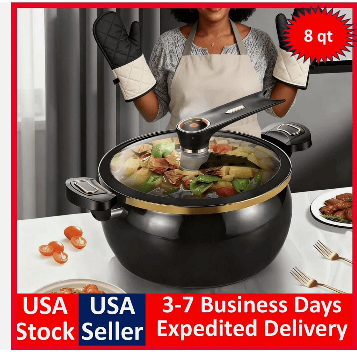 8 Qt LARGE Stainless Steel Stock Pot Glass Lid Ult 1 pack
