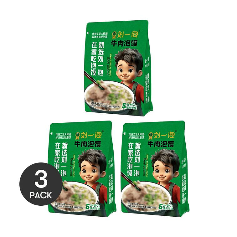 劉一泡 全新牛肉小炒泡饃 酸辣味 465g *3 465 克