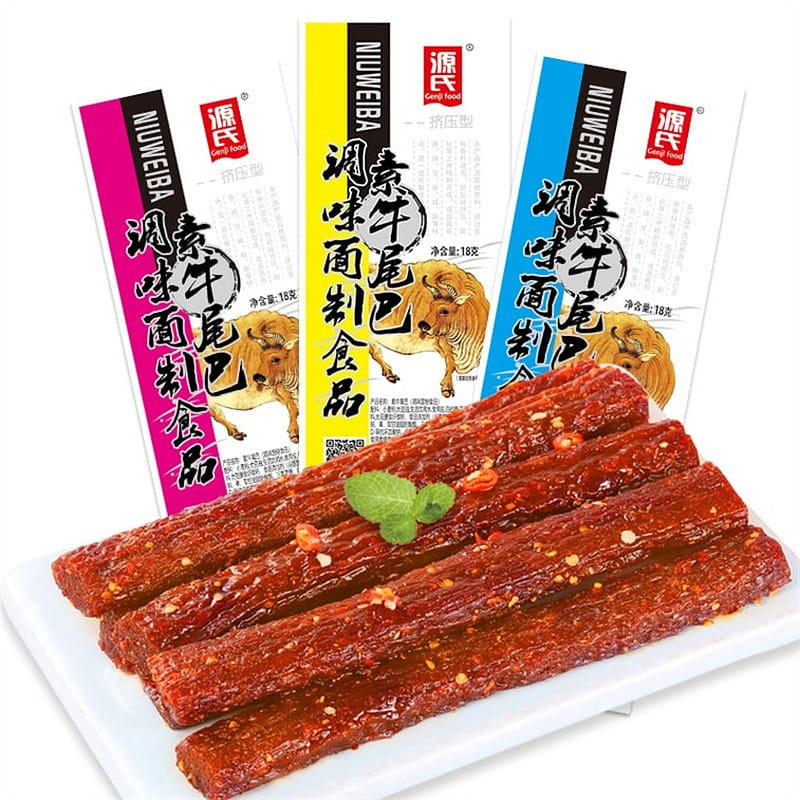 Gen's Vegetarian Ox Tail Seasoned Pasta Snacks Spicy 18g/bag 18 กรัม