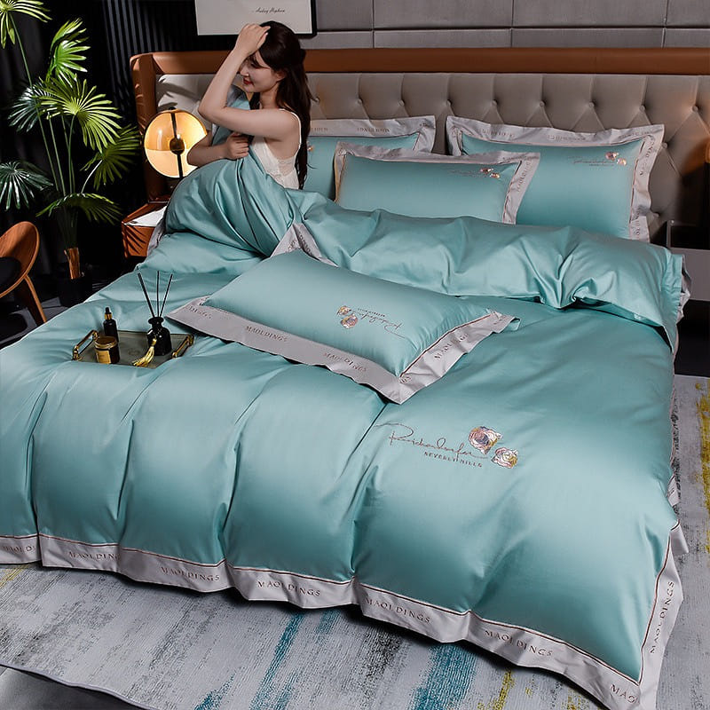 Cotton Duvet Cover and Sheet Four-Piece Set Blue Double Size 2500 그램