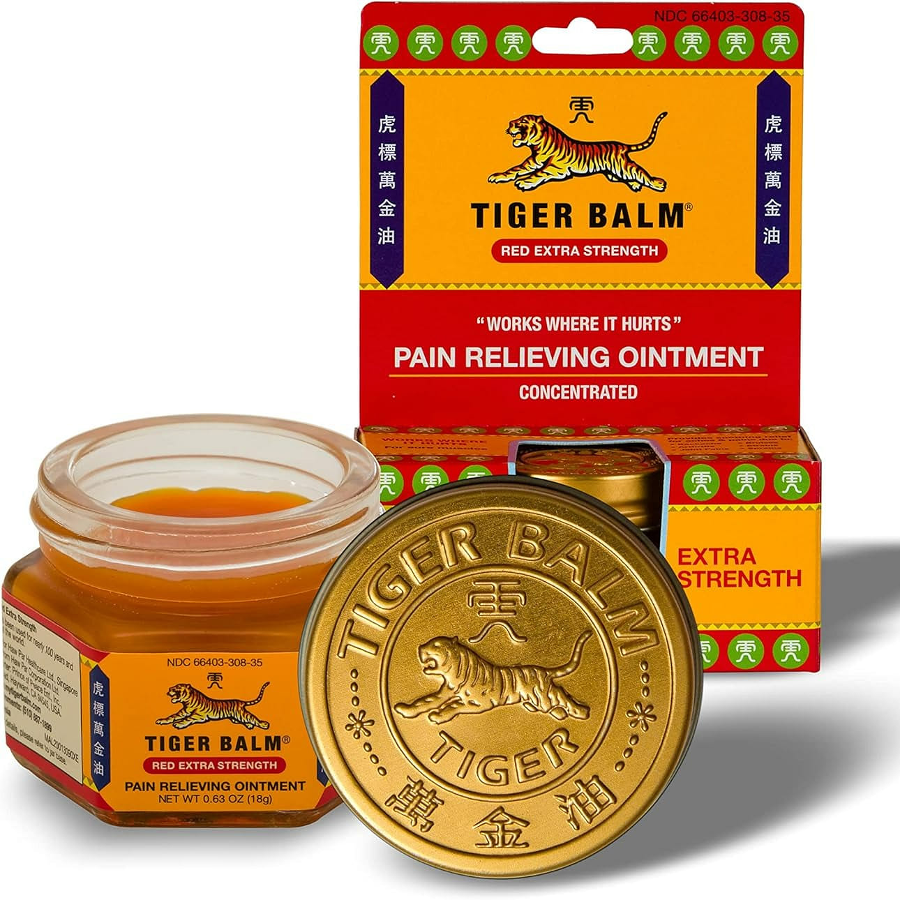 Tiger Balm Pain Relieving Ointment, Extra Strength, 0.63 Ounce, Cinnamon Yellow 1 개