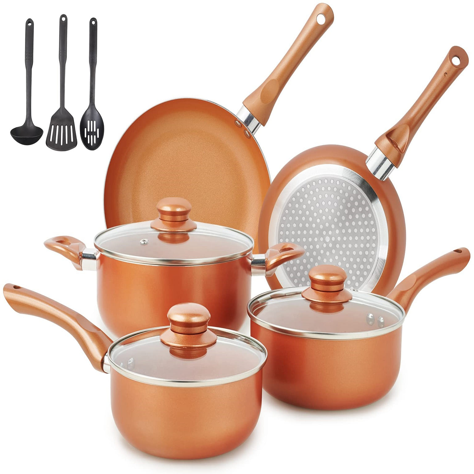 Pots and Pans Set Ultra Nonstick, Pre-Installed 11pcs Cookware Set Copper 1 phần