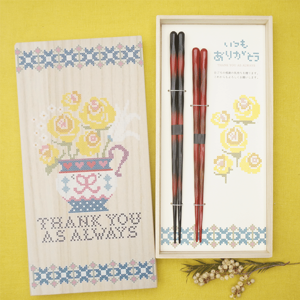 Hyozaemon Chopsticks Gift Set "Yellow Roses Weaving Happiness", Made in Japan 1 개