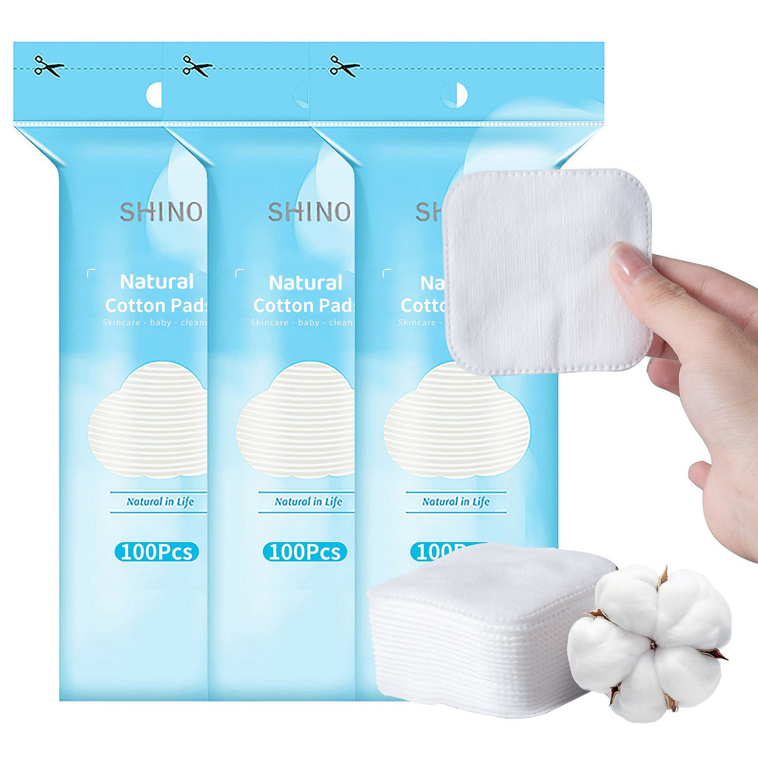 SHINO Natrual Cotton Pad 100pcs x 3packs 3 แพ็ค