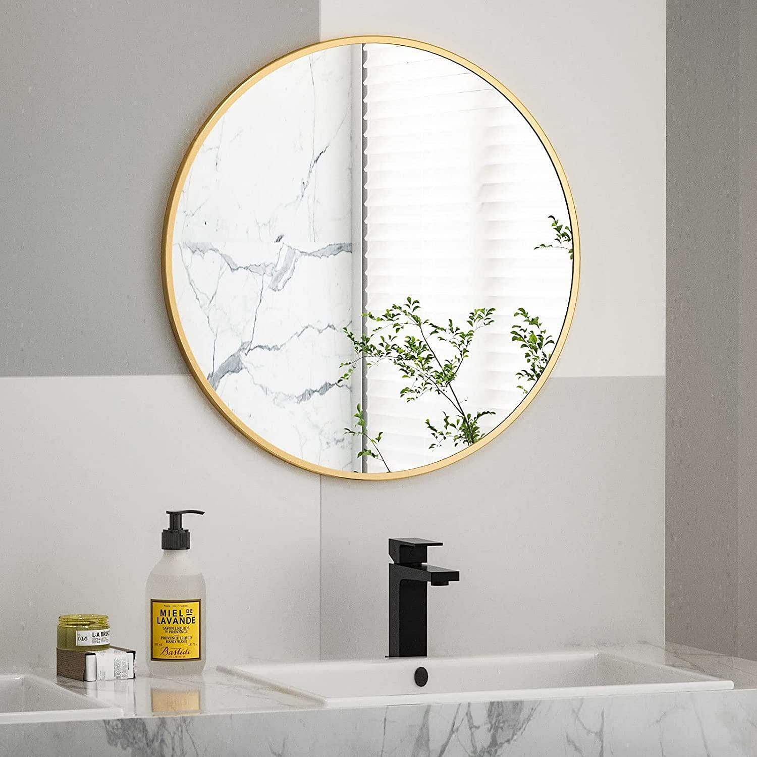 32 in. W x 32 in. H Round Framed Classic Wall Bathroom Vanity Mirror in Gold 1 カウント