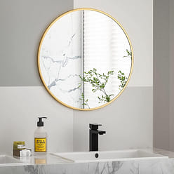 32 英寸宽 x 32 英寸高小号圆形钢框经典壁挂浴室梳妆镜金色 1 个