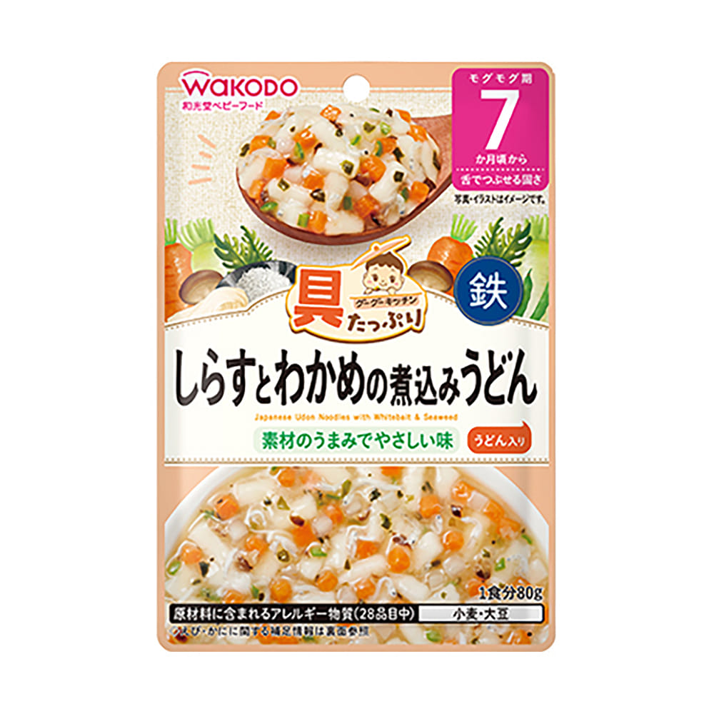 Wakodo Baby Food Whitebait & Wakame Udon 7mo+ 80 กรัม