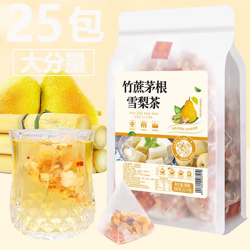 Bamboo cane, thatched root, pear tea, triangle tea bag, sugarcane, water chestnut, dried small hanging pear, Cantonese sugar water soup, 300g*1 bag 300 그램