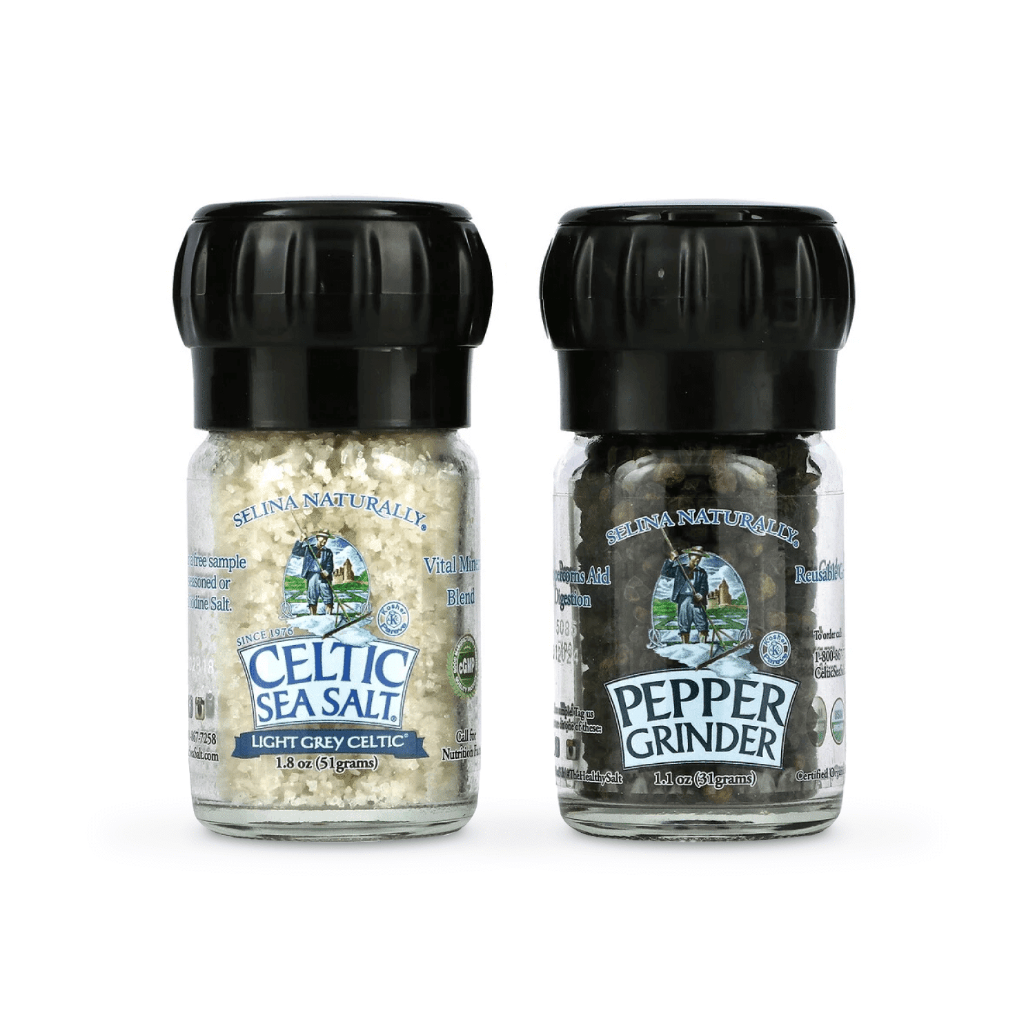 Selina Naturally Mini Grinders with Light Grey Celtic Salt and Organic Peppercor 1 ลัง