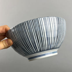 Made-in-Japan Shima Sanuki Soba Udon Noodle Navy Stripes Bowl, 7.25" dia. 32 oz 1 each