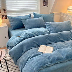 LULLABUY奶冻小方牛奶绒床品 三件套 蓝丝绒泡芙 Twin Size 2000 克