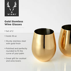 Gold Stemless Wine Glasses by Viski® 18 液盎司