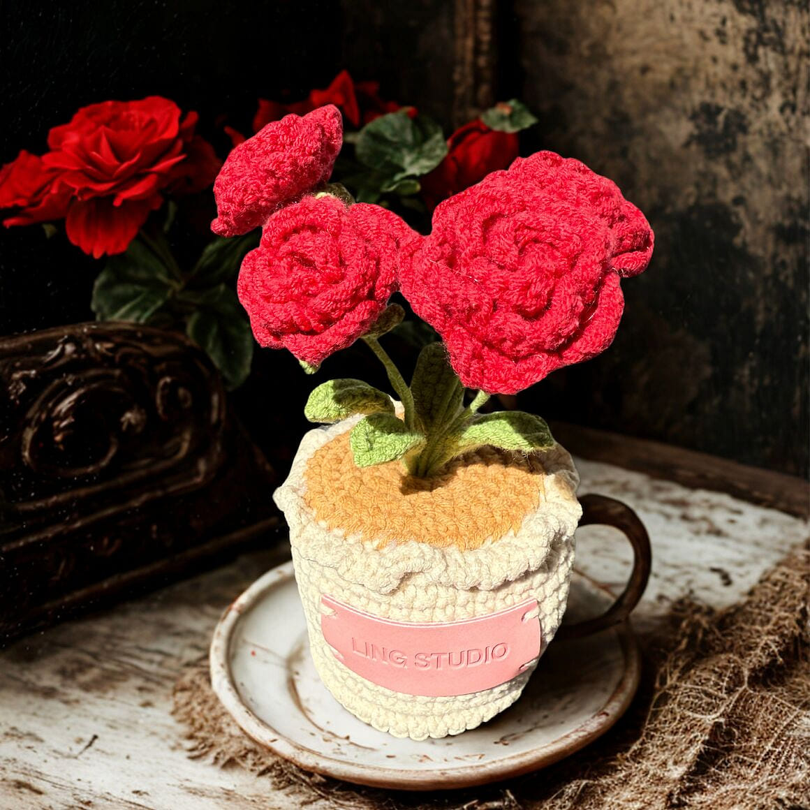 Crochet Flower- Spray Red Rose 1 개
