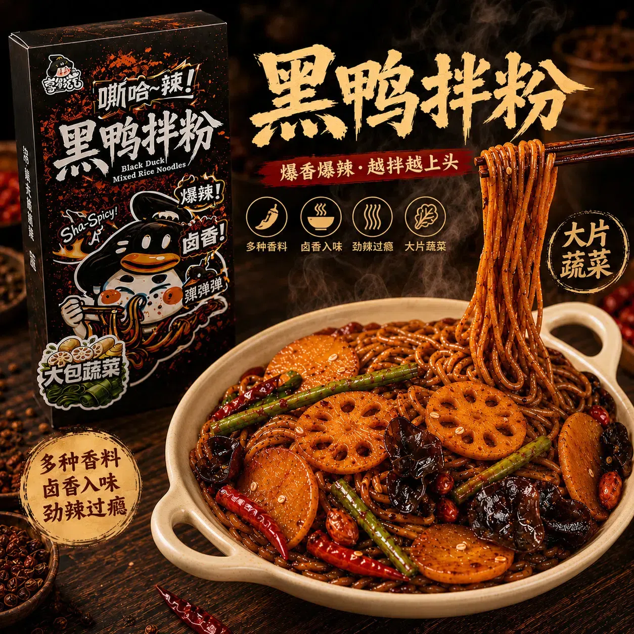 Xiang Duozi Black Duck Noodles 190.5g*2 boxes 381 g
