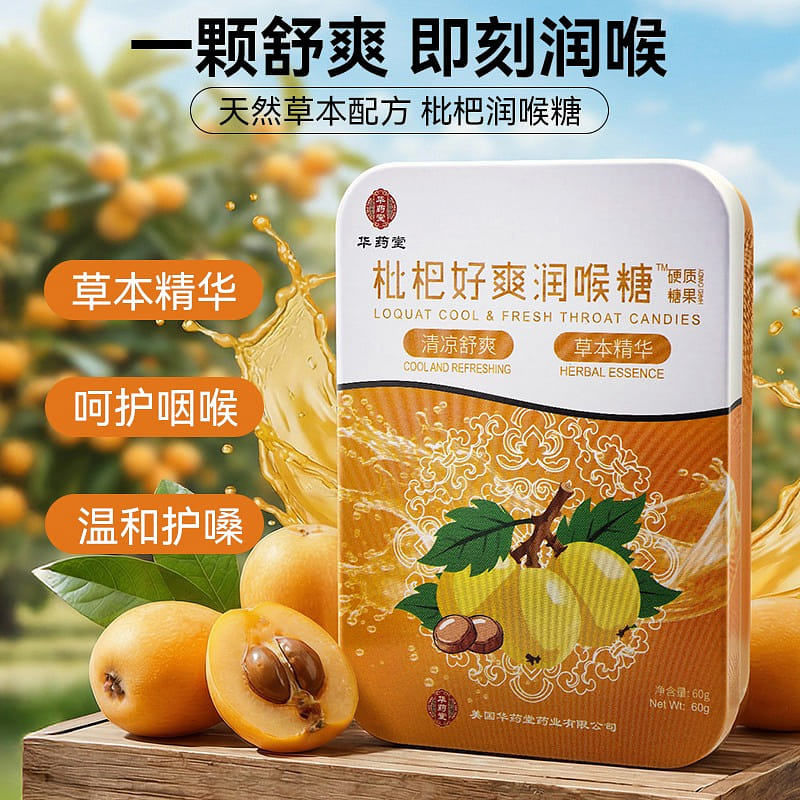華藥堂 枇杷好爽潤喉糖 60g/盒 緩解喉嚨不適 1 盒