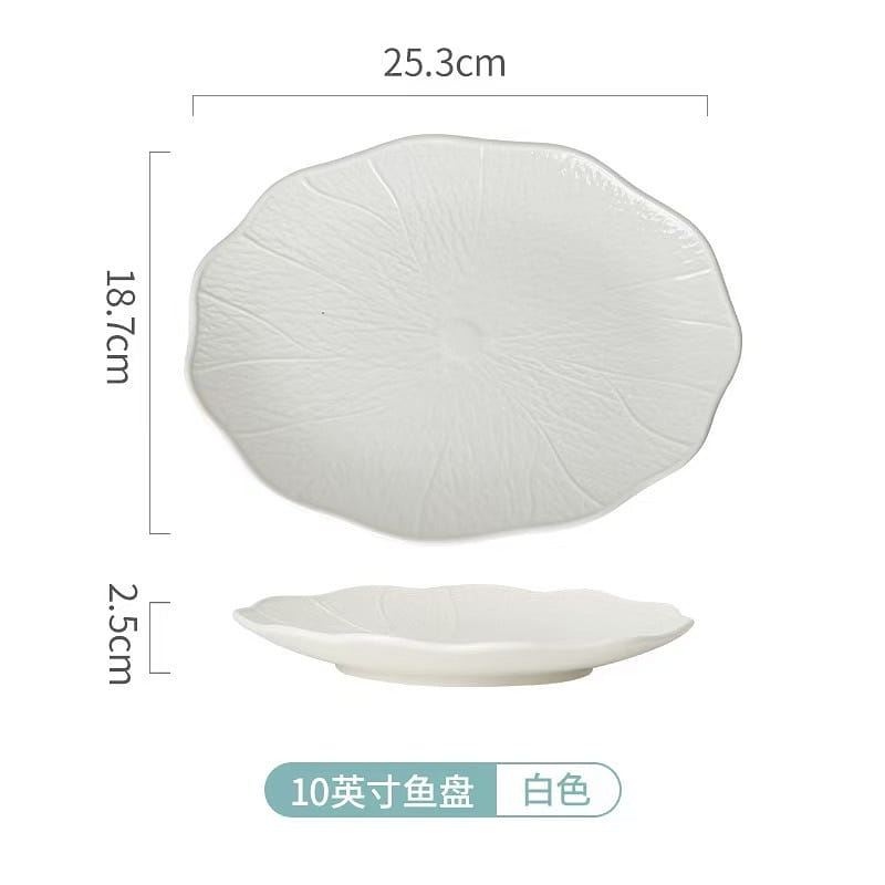 松发陶瓷碗新款荷叶釉下彩餐具盘10英寸盘白色 1 个