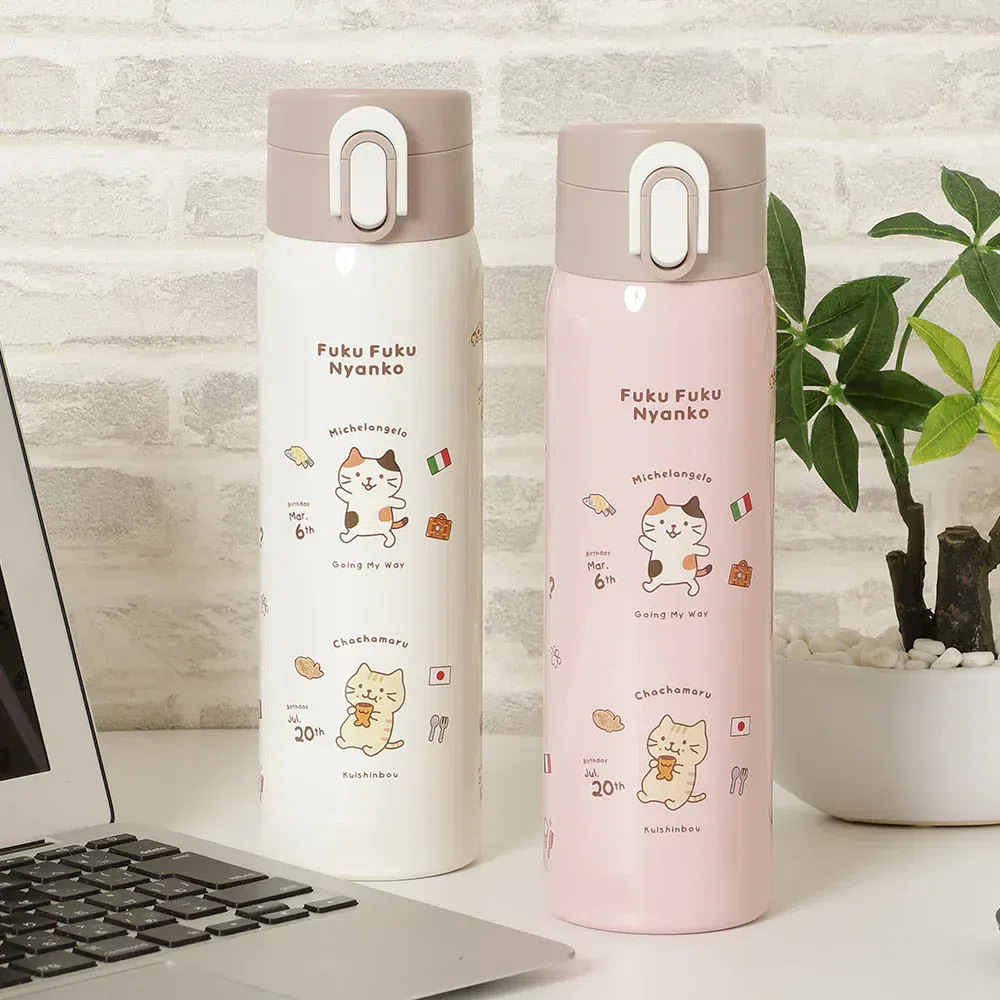 Fuku Fuku Nyanko Cat Stainless Bottle-Pink 1 ส่วน