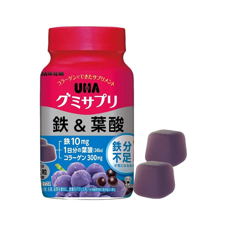悠哈 软糖补充剂 铁和叶酸 巴西莓混合口味 60粒 1 瓶