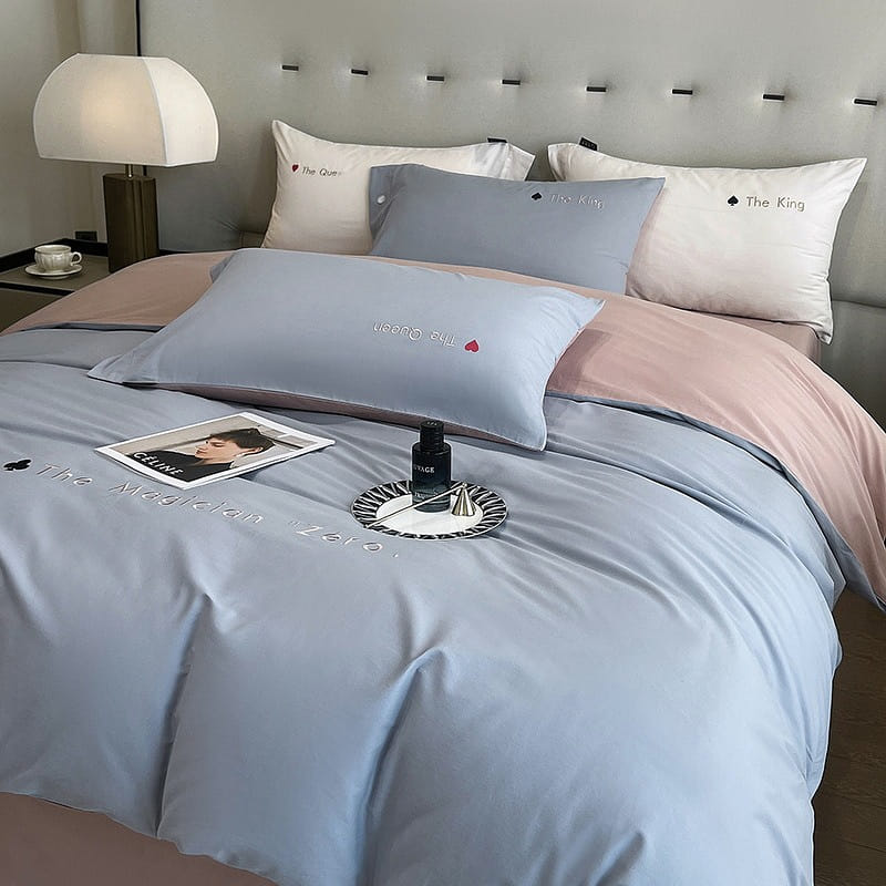 Egyptian Cotton Sheet & Quilt Cover Four-Piece Set, Blue, king Size 2500 กรัม