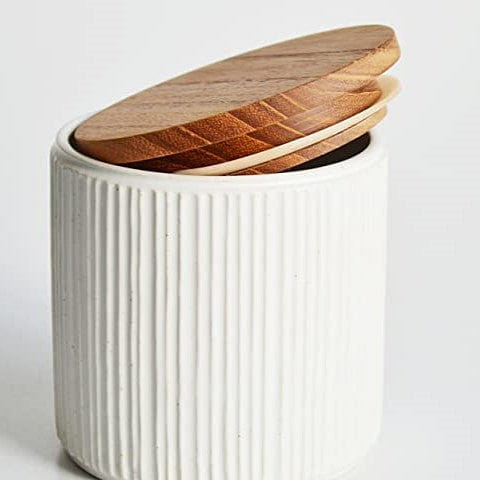Mino Ware Ceramic Storage Jar Canister with Wooden Lid White 1 ส่วน