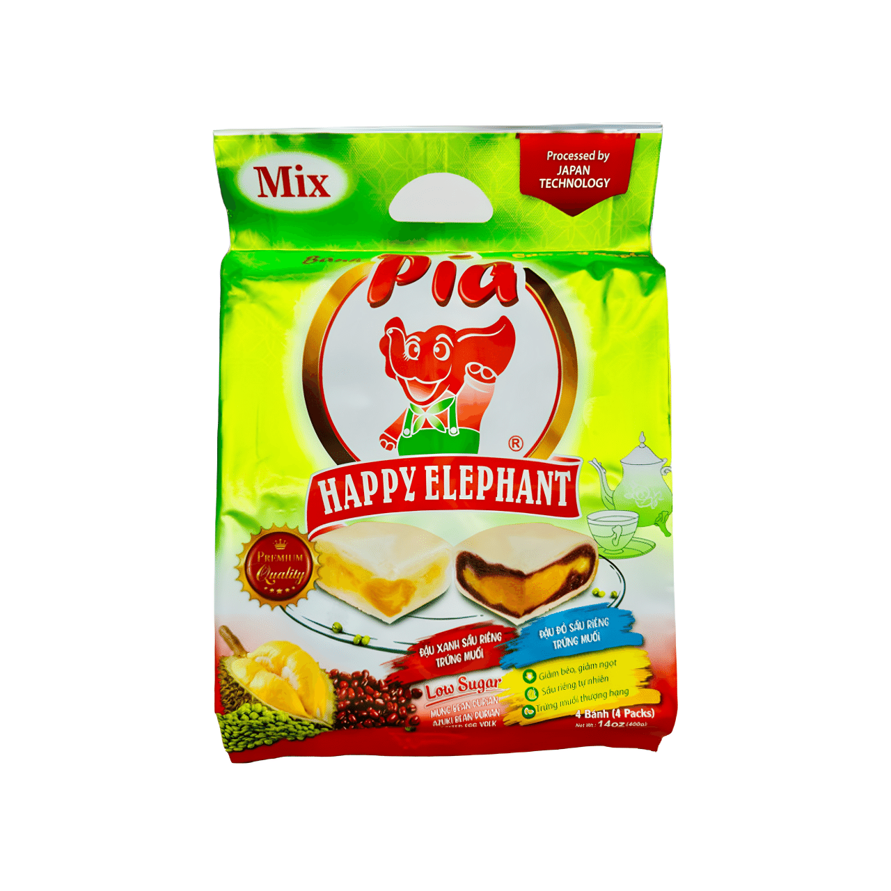 Bánh Pía Đậu Xanh Azuki & Sầu Riêng Trứng Muối Happy Elephant 14 oz 1 phần