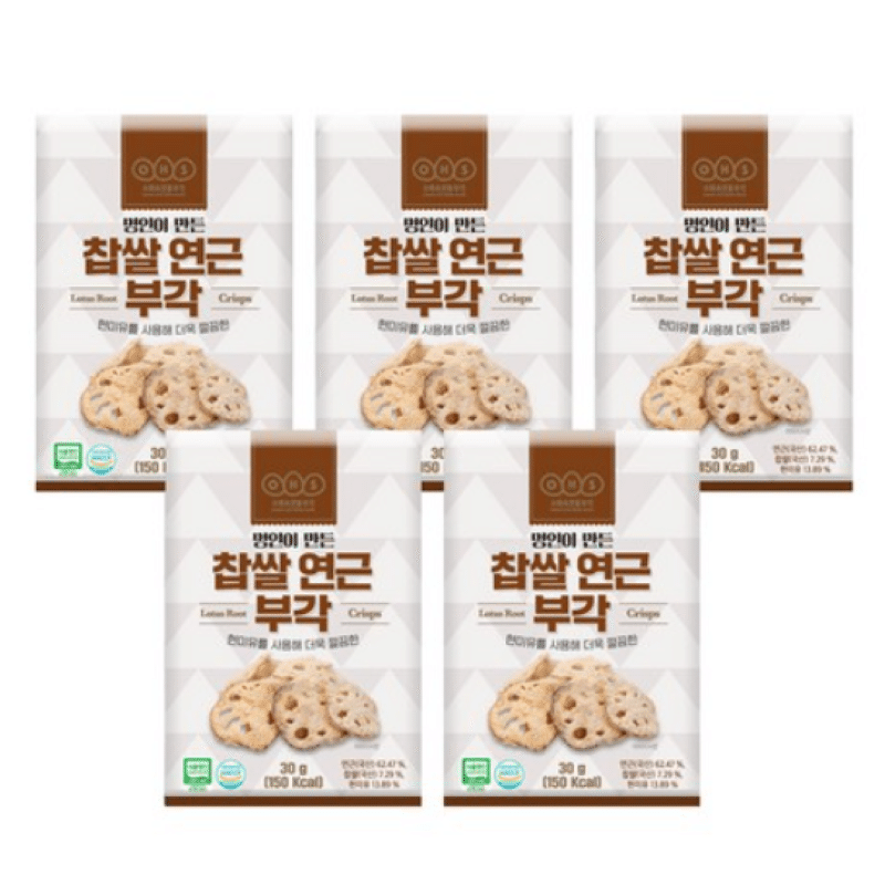 [한국 직배송] 오희숙 전통부각 찹쌀 연근 부각 30g, 5팩 150 그램