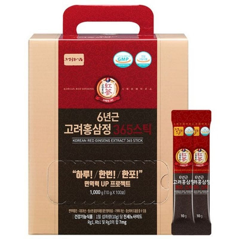 Nhân sâm vườn, chiết xuất hồng sâm Hàn Quốc 6 năm tuổi, 365 que, (1kg, 3 miếng) 1 hộp