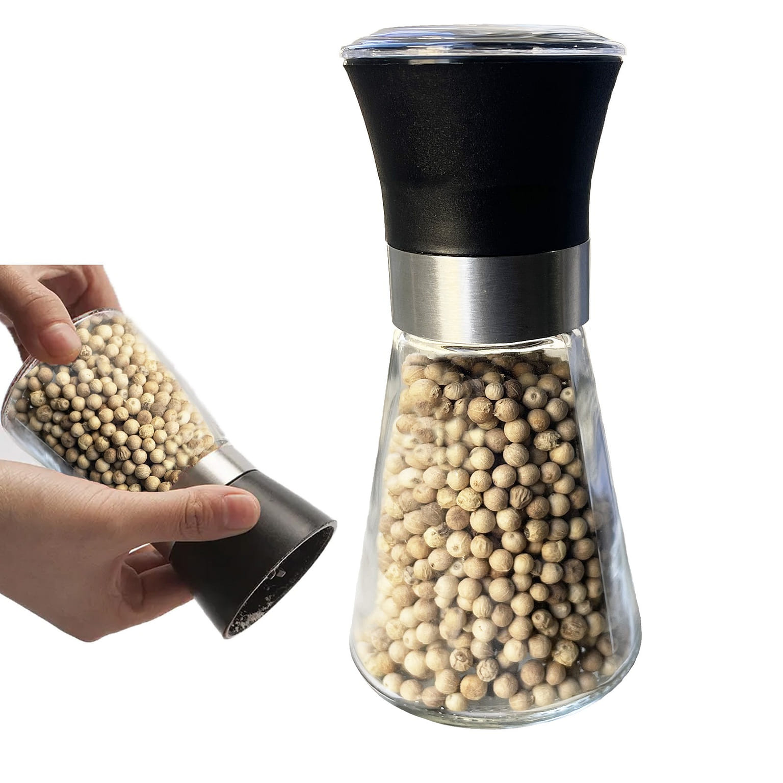 White Pepper Grinder Set with 1.8oz/51g Whole White peppercorns wholer for Grind 1.8 온스