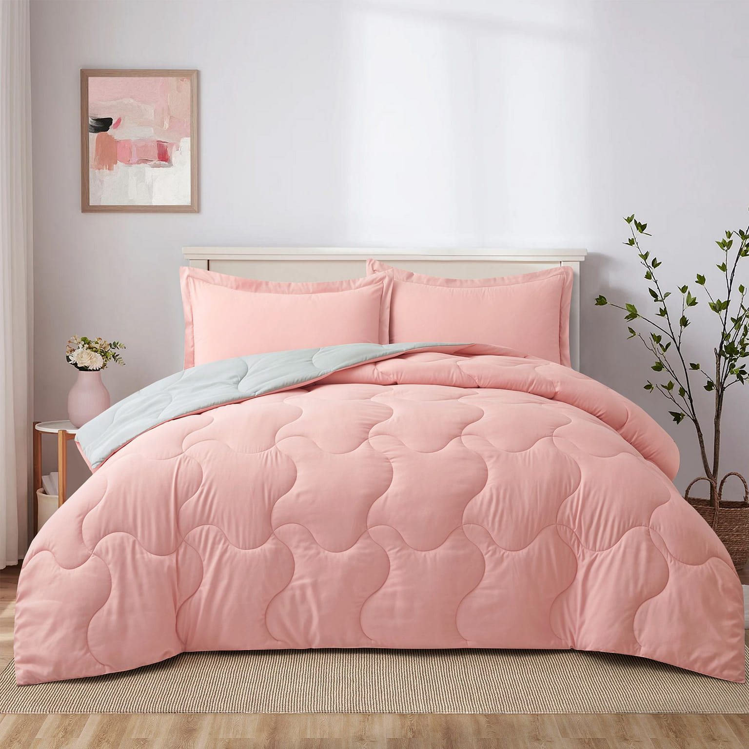 UNIKOME Reversible Dual Color Comforter Sets Bed Blanket Full/Queen Pink 1 개