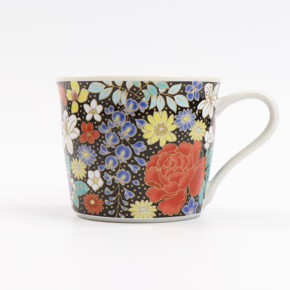 Kutani Ware Handmade Mug Cup (Black Flower, 3.54" x 2.91") Made in Japan 1 อัน