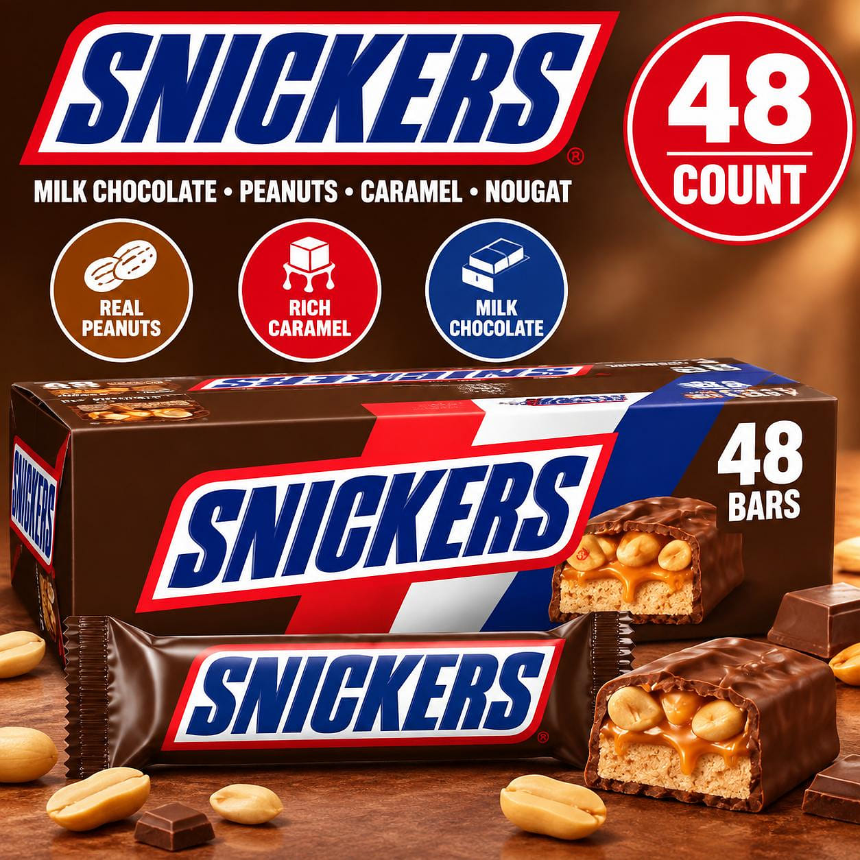 Snickers Chocolate Bars 48ct 1 each