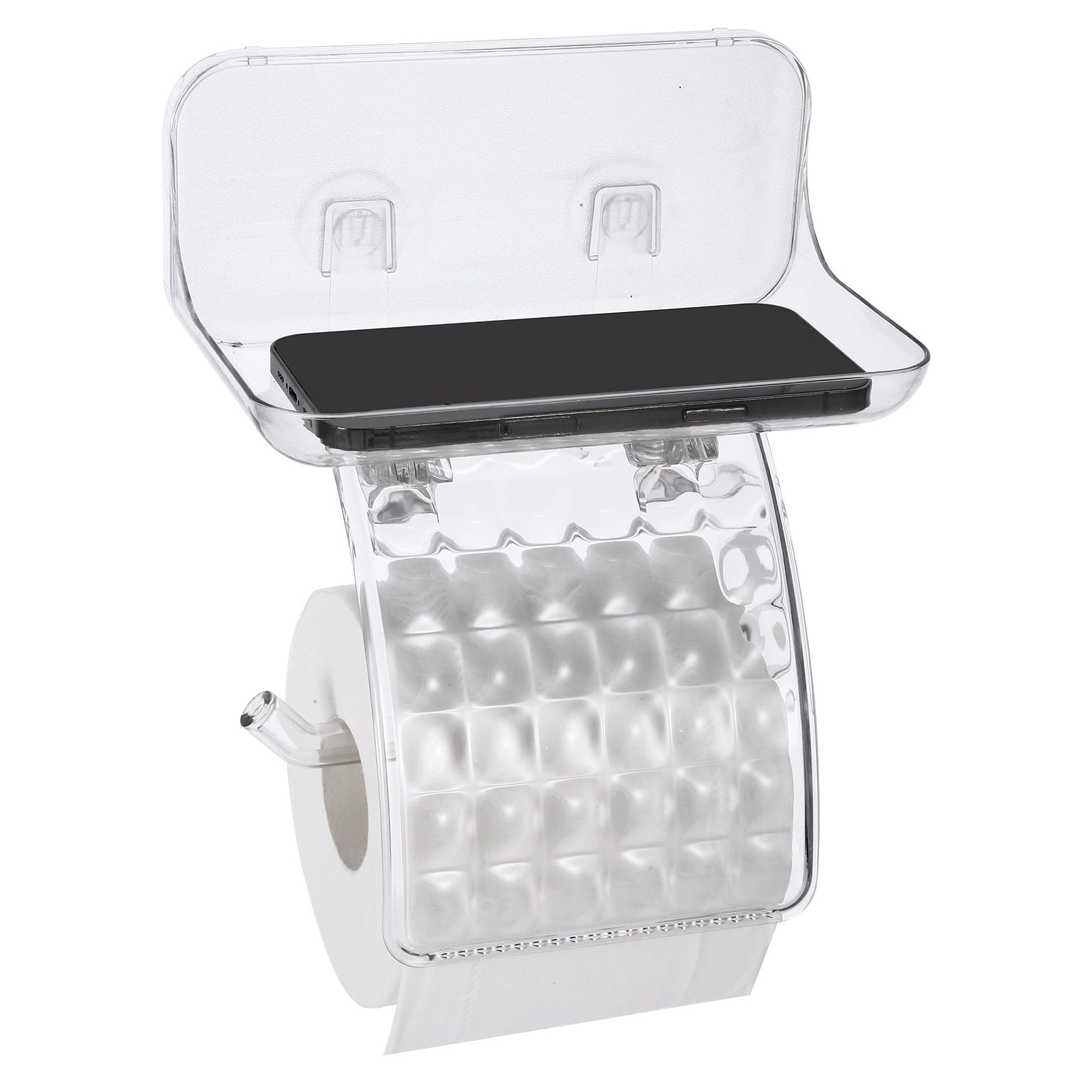 Toilet Paper Holder, ROSELIFE Tissue Holder w/ Phone Tray, Traceless Super Sticky Gel Pad installation, Clear Sticky 1 개
