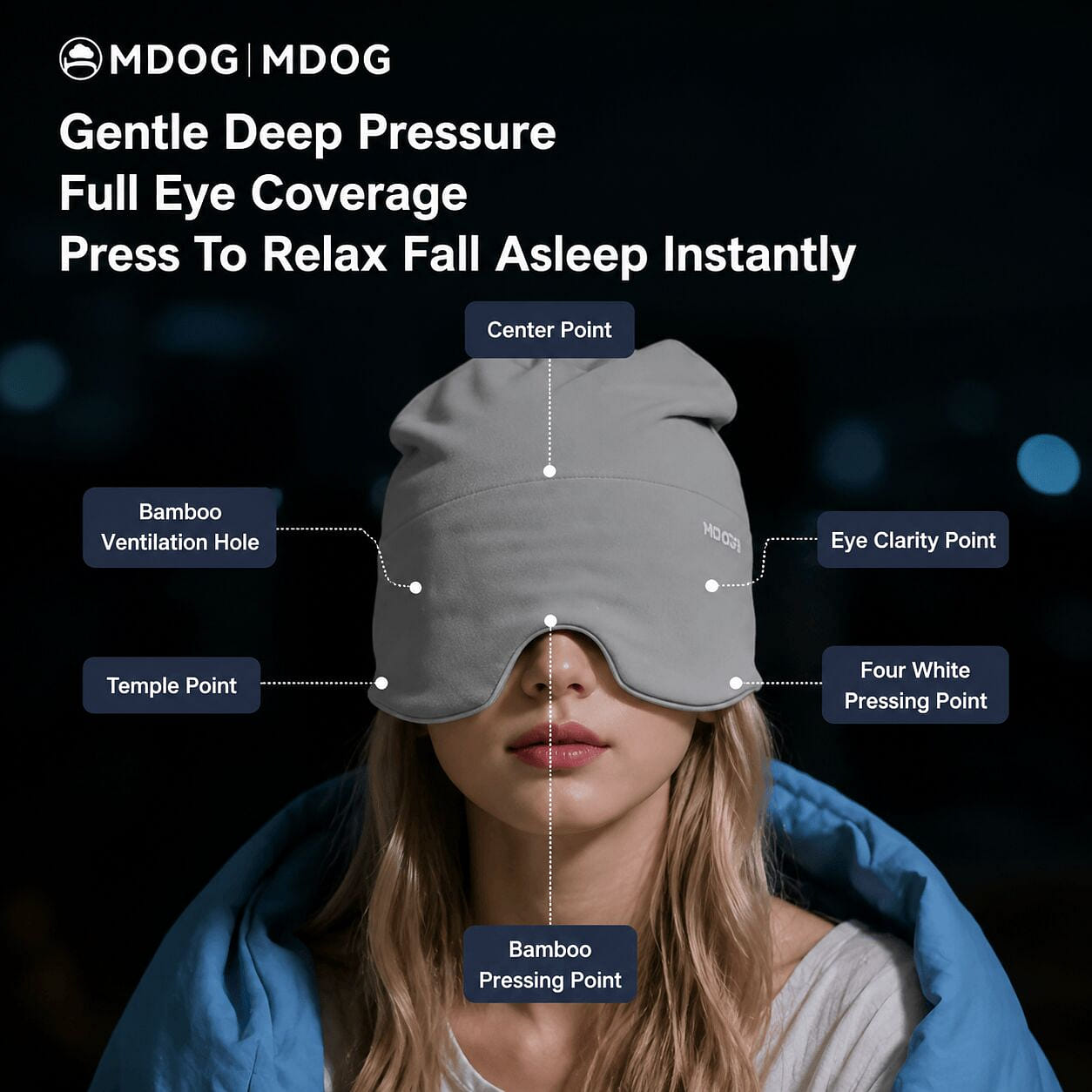 MDOG Deep Sleep Eye Mask, Warm Gray, Size M 1 count