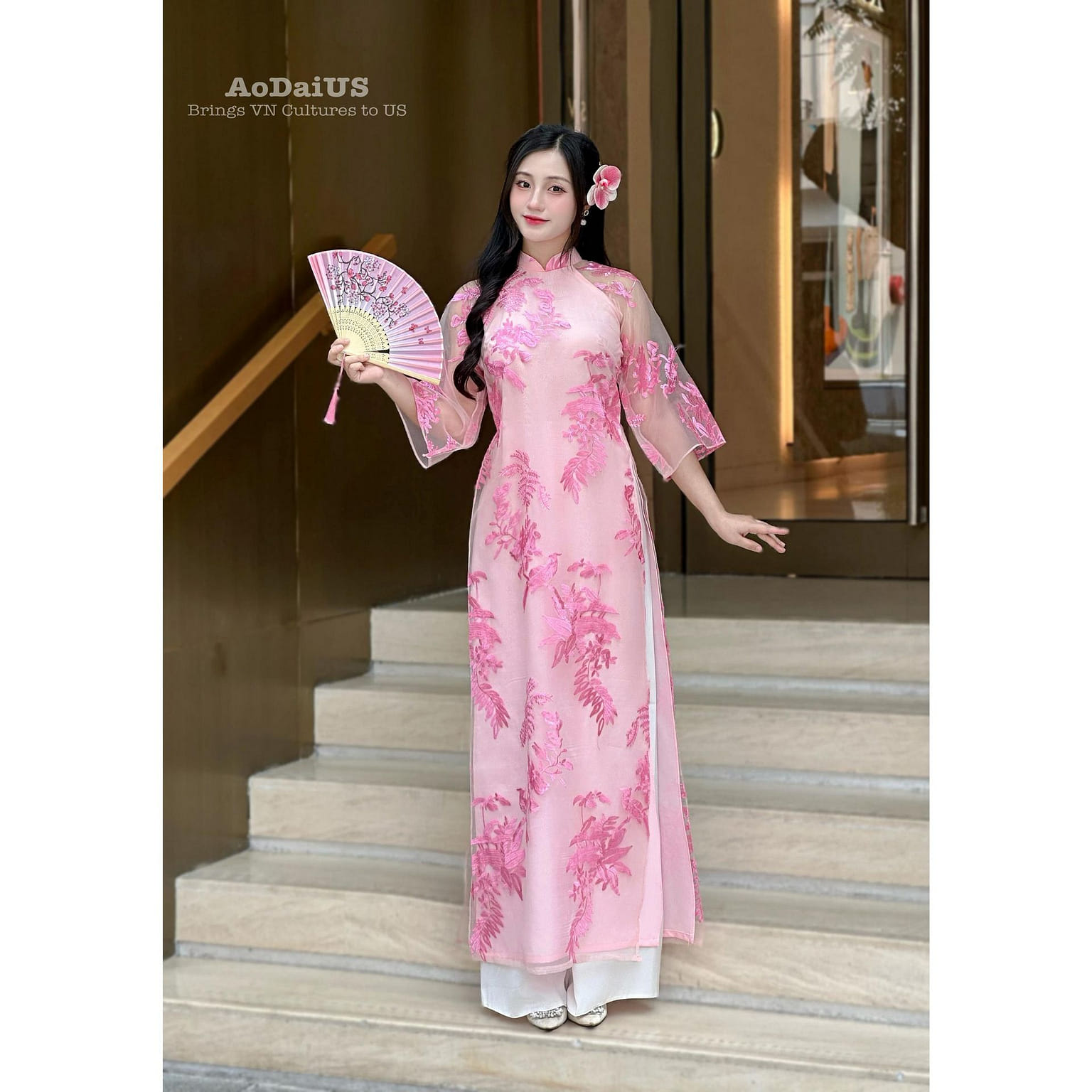 Pink Modern Ao Dai NO PANTS | Ao Dai Viet F9 L 1 ส่วน