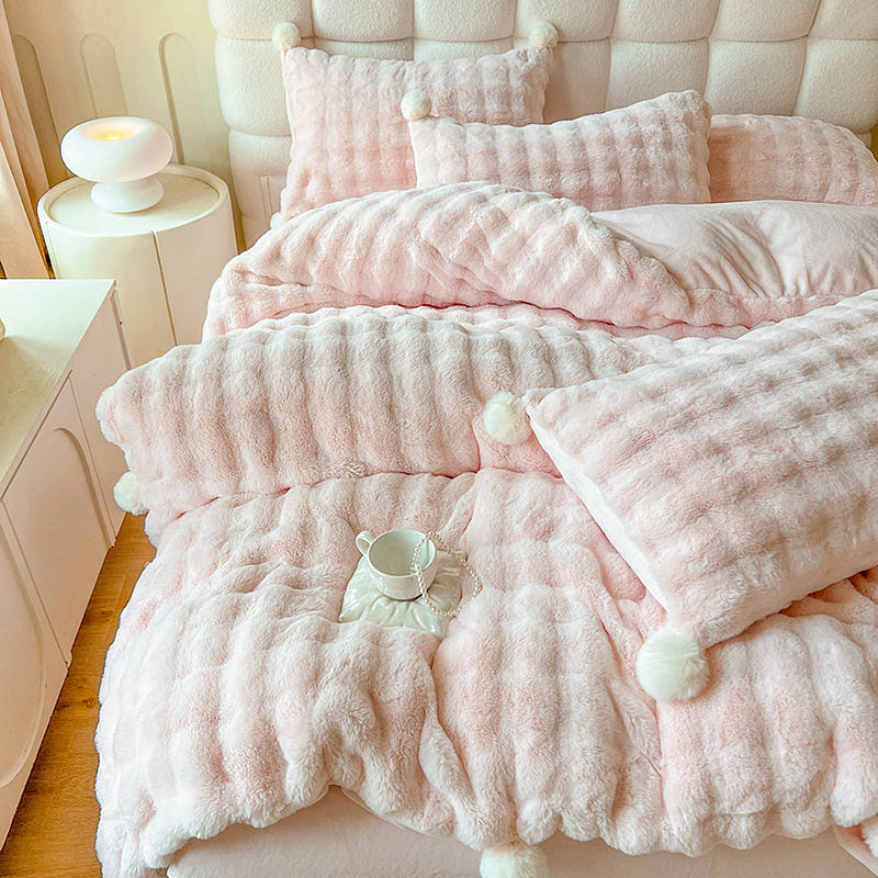 LULLABUY Puff Trim Bedding Set 4pcs Set Pink Queen Size 2000 그램