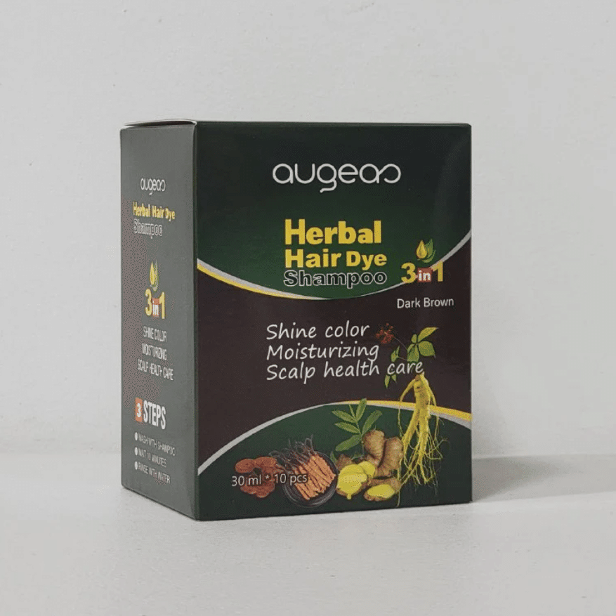 Augeas Herbal Hair Dye Shampoo 3in1 Shine Dark Brown Color 10 Pcs 300 밀리리터