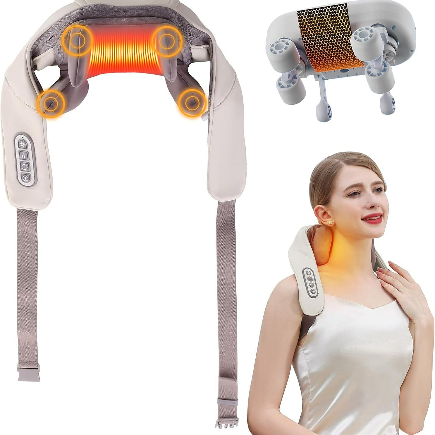 Shiatsu Neck and Back Massager with Heat,Neck Massager Cordless Deep Tissue 4D 1 ส่วน