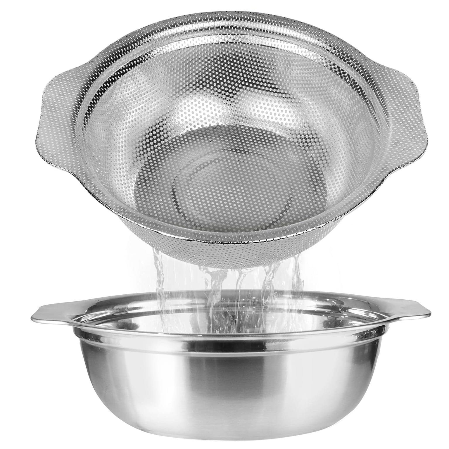 Stainless Steel Colander for Kitchen, 3QT Rice Washer Strainer with Mixing Bowl 1 개