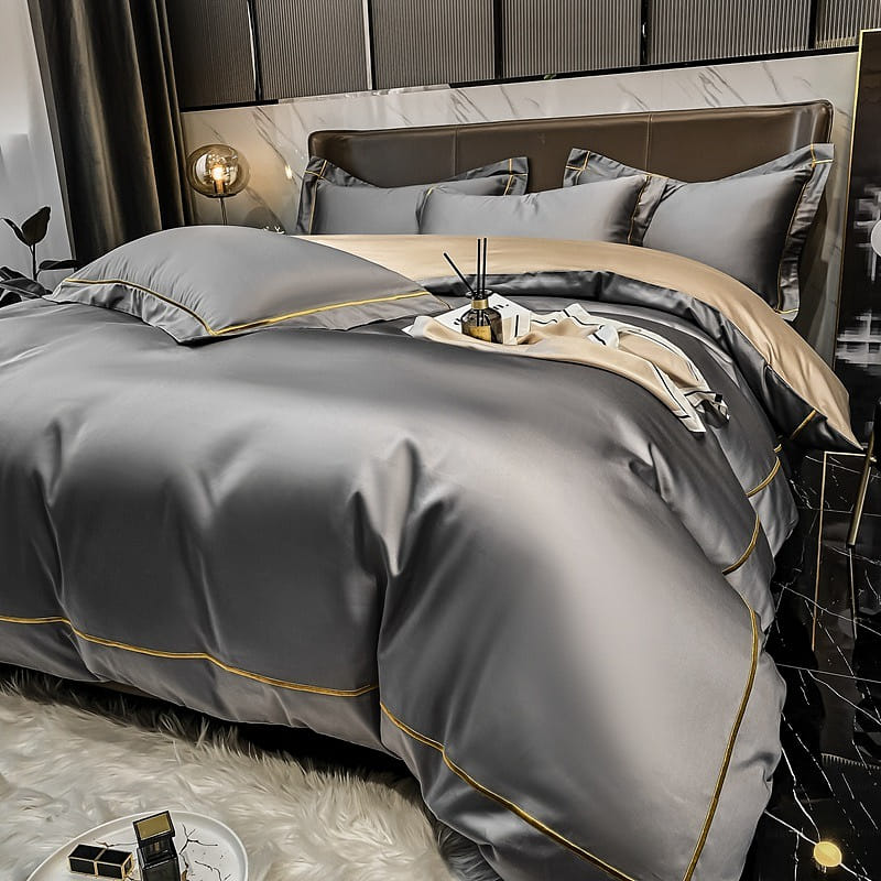 Pure Cotton Sheet & Quilt Cover Four-Piece Set Black Twin Size 2500 g