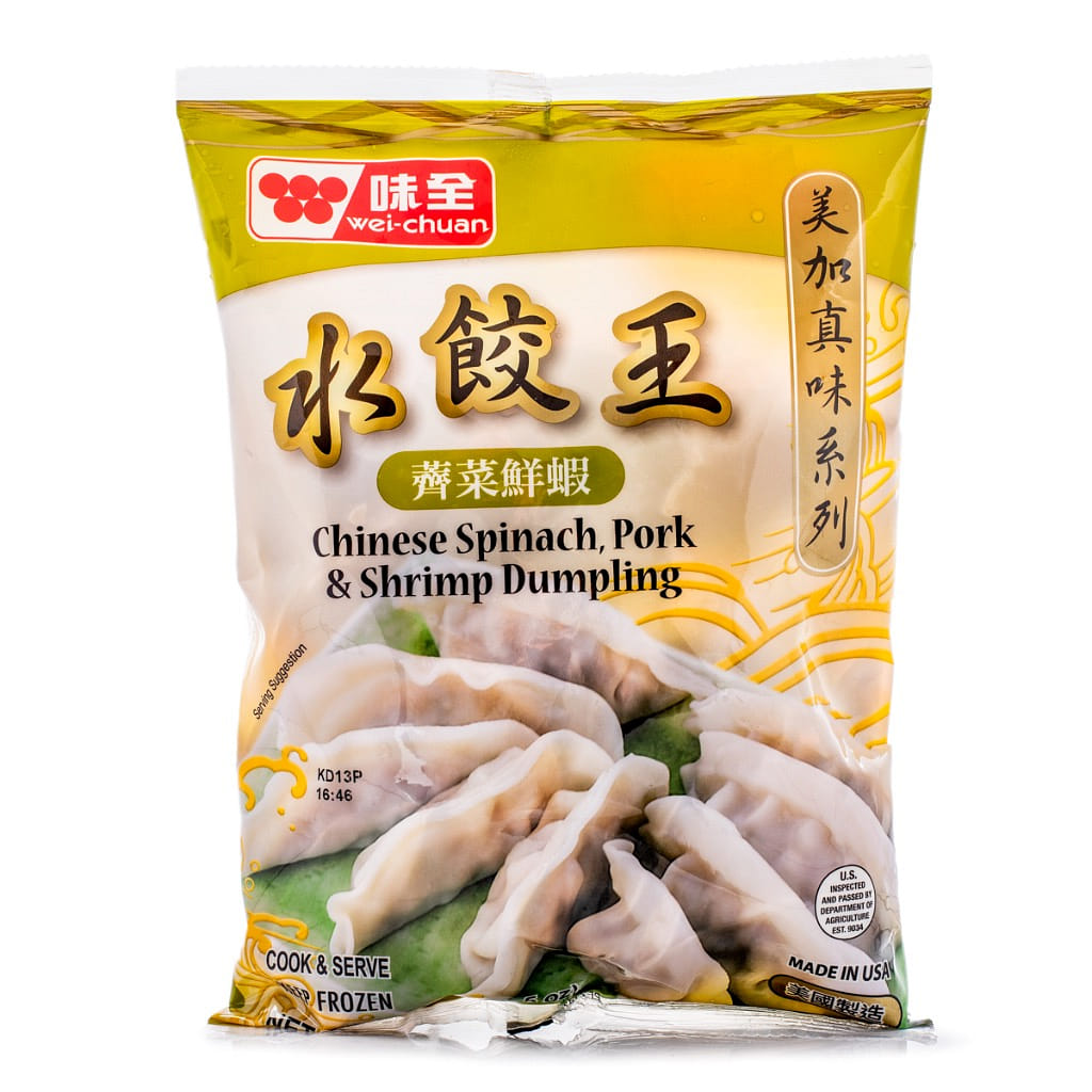 Wei Chuan เกี๊ยวผักโขมจีน หมู และกุ้ง แช่แข็ง 595 กรัม