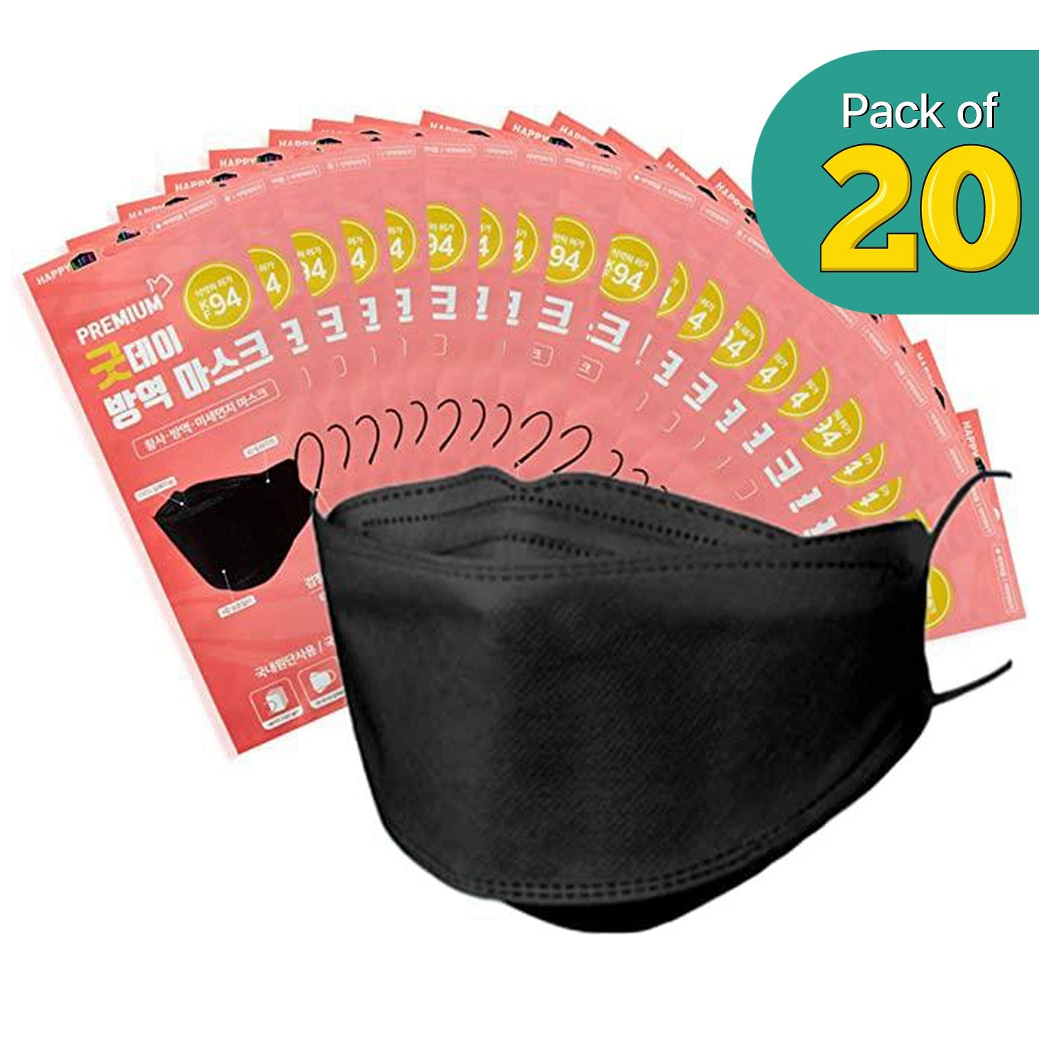 [20PCS] Happy Life KF94 BLK Mask | Made in Korea 7 온스