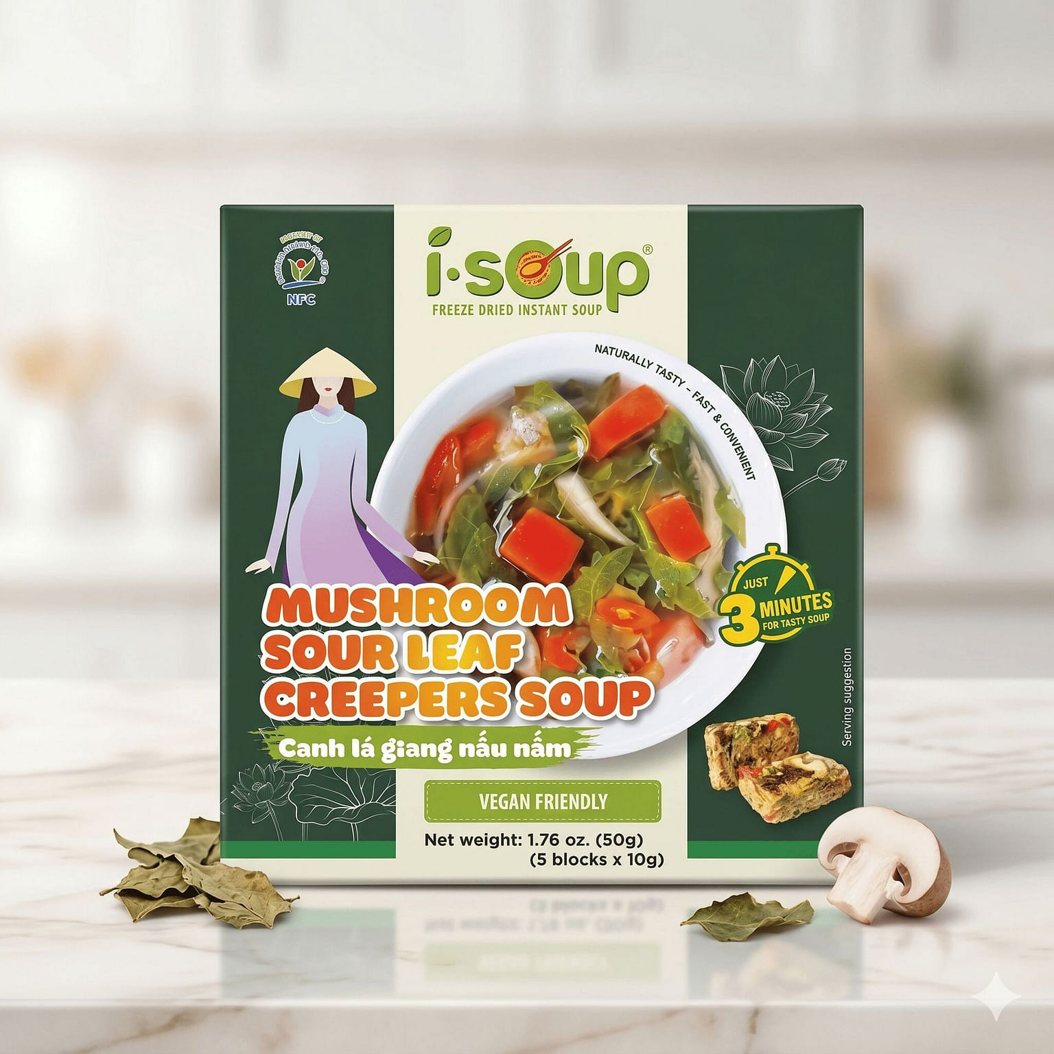 ISoup Mushroom Sour Leaf Soup Vegan Friendly 50g 1 box