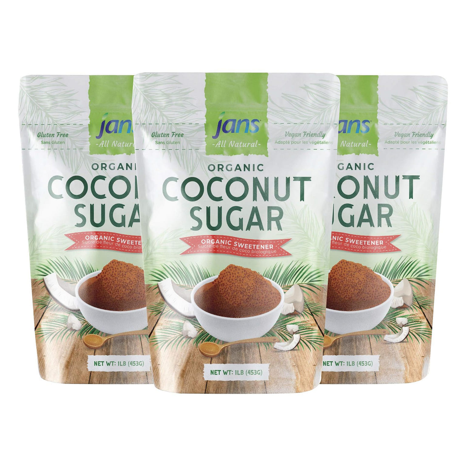 Jans - Organic Coconut Sugar 16Oz - Pack of 3 16 oz*3 pack