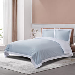 Long-staple Cotton Duvet Cover Set, 3-piece, Misty Blue + White, Queen Size