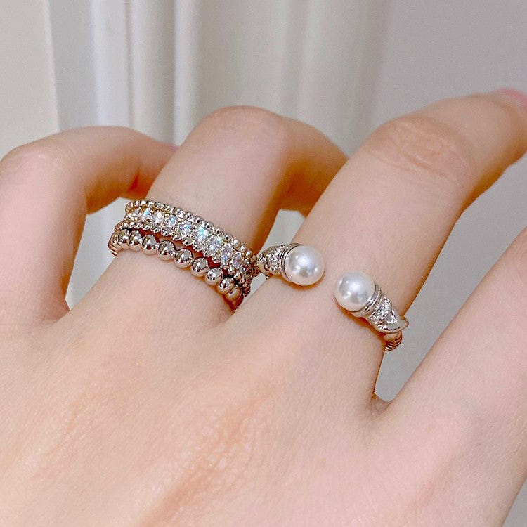 Twisted Pearl Open Ring: Double Pearl Weave with Full Diamond Wide Band 5 파운드